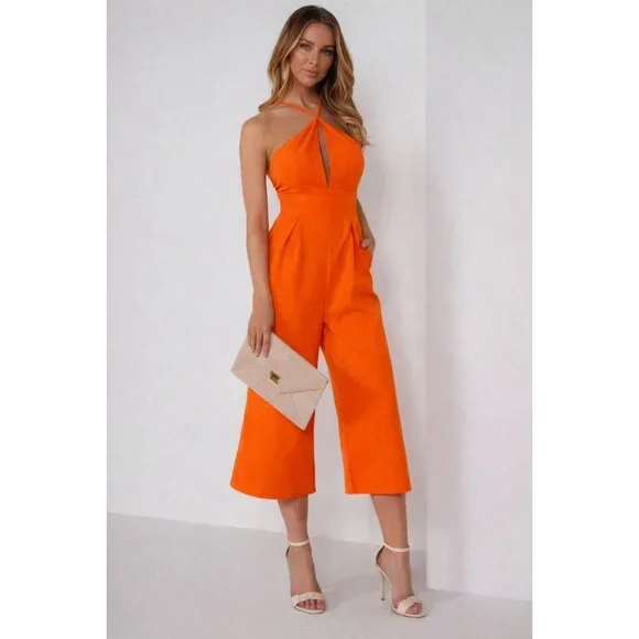 Missguided Orange Halter Jumpsuit - Picture 1 of 10